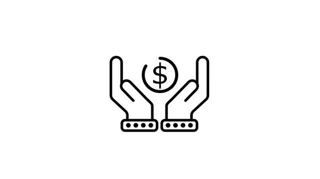 Two hands present a dollar coin, symbolizing financial security, investment support, savings, income, and monetary care with Alpha Channel.