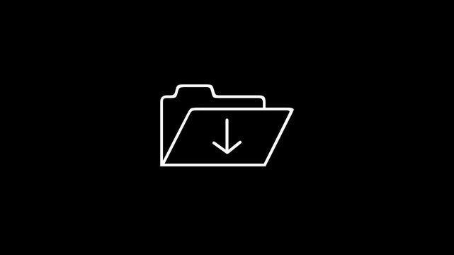 Simple white folder icon with a downward arrow indicating download or save action on a clean black background