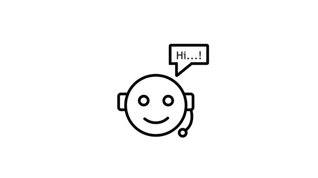 Customer Support Chat Icon &ndash; Smiling Face with Headset and Speech Bubble, Help Center or Virtual Assistant Symbol, Minimal Line Design.