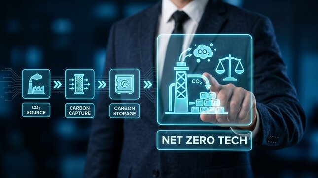 Net zero tech concept co2 source, capture, storage, and balance
