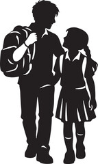 silhouette of brother carrying sister's school bag