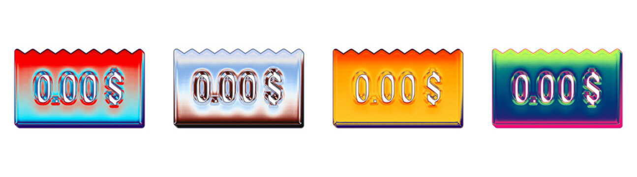 Set 3D chrome bounced check pictograms. Payment and financial transactions. Glossy icon illustration. Vibrant colors and soft shadows. Premium quality render design.