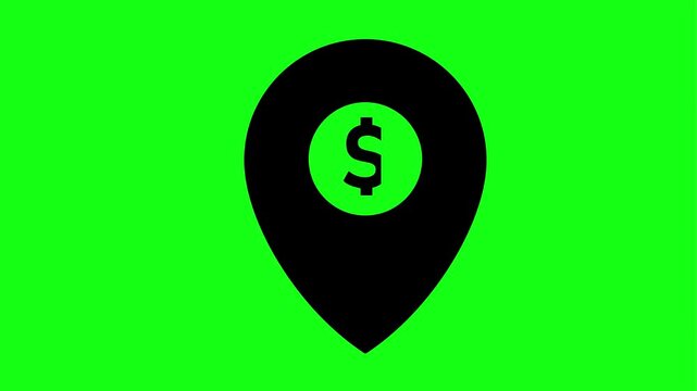 green screen map pointer, pointer icon, location pointer, route location icons, vector map pointer icon with dollar icon on green background 