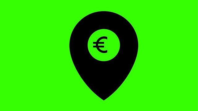 vector map pointer icon with euro icon on green background, pointer 