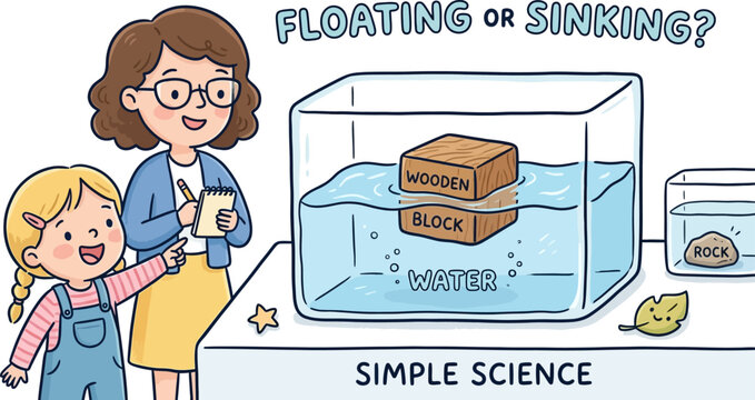 Wood floating on water experiment for preschool kids