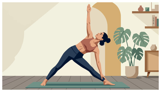 Woman in Triangle Yoga Pose.