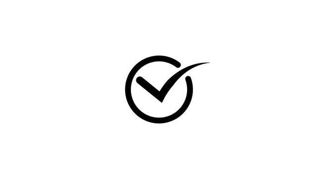 Black checkmark animation on white background. tick symbol animation, success approval correct sign intro template.