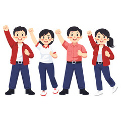 Obraz premium Group Of Workers Raising Fists While Celebrating Labor Day And Showing Solidarity And Team Spirit