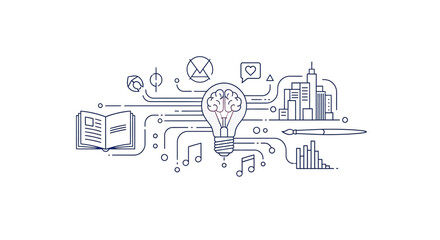 Naklejka premium Conceptual illustration of idea generation with lightbulb and brain