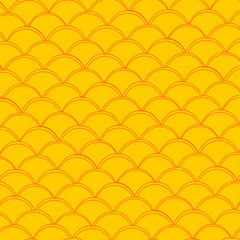 Seamless Yellow Fish Scale Pattern Background.suitable for wallpaper, fabric, wrapping paper, textile, packaging, digital backgrounds, and creative graphic design projects. © Budiawan
