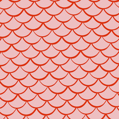 Seamless Fish Scale Pattern with Red Outlines on Soft Pink Background. ideal for wallpaper, textile prints, fabric design, wrapping paper, packaging, stationery, and modern surface patterns. © Budiawan