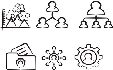 Fototapeta premium Business icons, organization symbols, company signs, management graphics, workflow illustrations