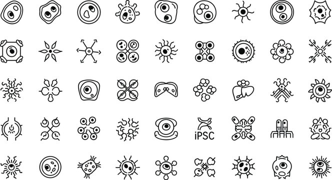 Cellular biology icons display various microscopic structures and organic elements essential for representing genetic study and advanced cellular research in a clean graphical interface format.