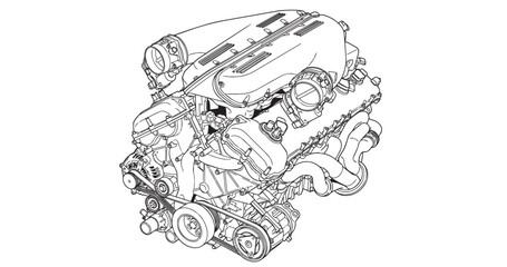Fototapeta premium Detailed car engine diagram