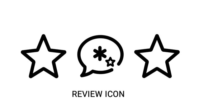 Customer review and feedback service rating line icons including star symbol and speech bubble with comment indicators for user satisfaction tracking feedback testimonial satisfaction customer