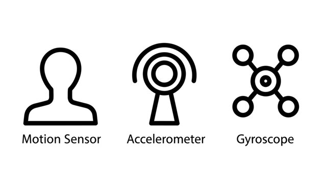 Motion sensor accelerometer gyroscope sensor technology line icons with accelerometer gyroscope technology electronics detection hardware movement tracking instrument measurement engineering