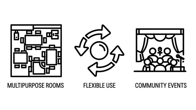 Multipurpose room floor plan flexible usage and community event symbols multipurpose flexible community architecture planning gathering interior arrangement facility functional adaptation