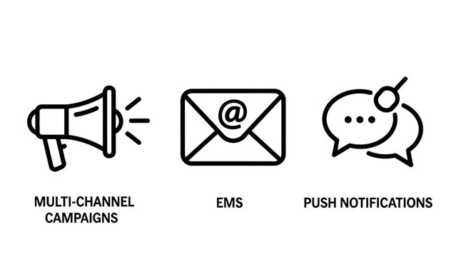 Communication and digital marketing icons for multi-channel campaigns and notifications with megaphone notification marketing campaign communication business advertising announcement strategy