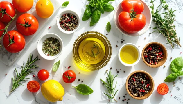 A vibrant tableau of culinary elements and natural hues.