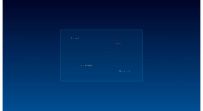 Science physics equations floating on digital blue background animation