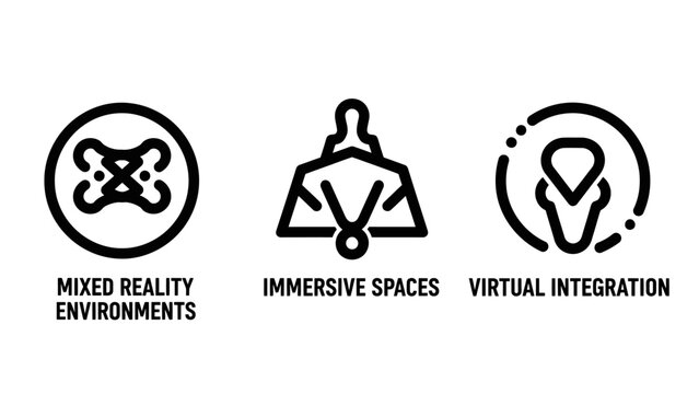 Mixed reality and virtual integration technology icons with integration immersive technology simulation software development augmented innovation experience computer interface metaverse