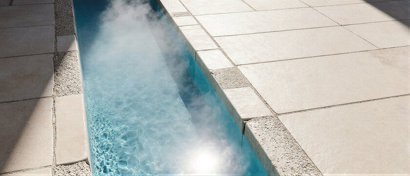 Wide Cooling Limestone Breezeway With Blue Mist Stream