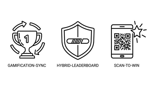 Gamification and mobile scanning engagement line icon set with gamification leaderboard competition engagement marketing technology smartphone strategy achievement experience business