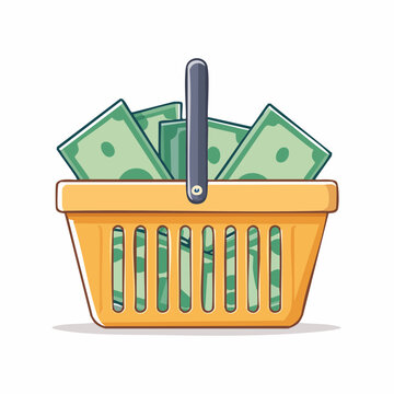 Shopping basket filled with money
