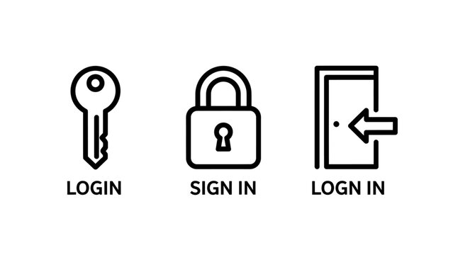 Login sign in and user account access authentication icons set with authentication security password protection internet verification credentials entering identity software connection
