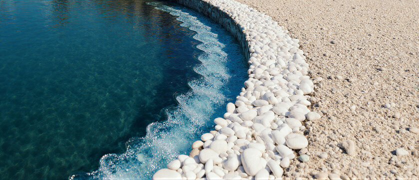 Wide Cooling Pebble Weir With Blue Water Lace