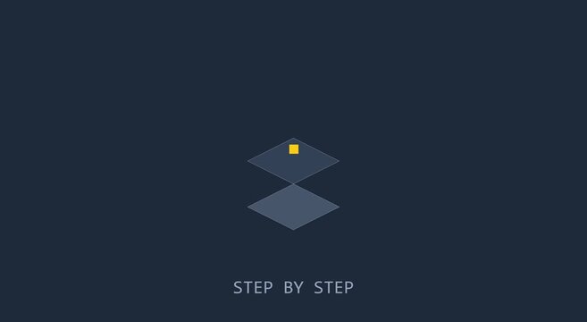 Step by step minimalist isometric animation with moving yellow animation