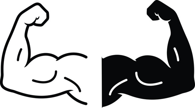 Strong arm bicep flex icon set in outline and solid glyph styles