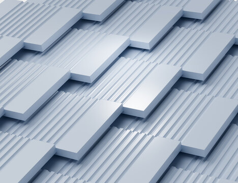 Abstract geometric pattern with overlapping metallic sheets in a grid layout. 3d illustration