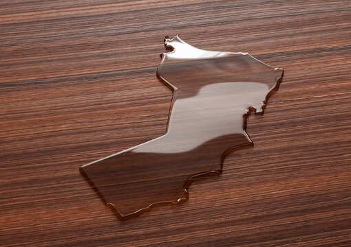 Oman Map Made Of Transparent Liquid Water On Wooden Floor Save Water Concept 3D Illustration