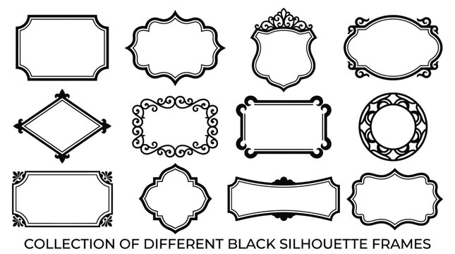Elegant vintage decorative border and frame silhouettes in intricate designs