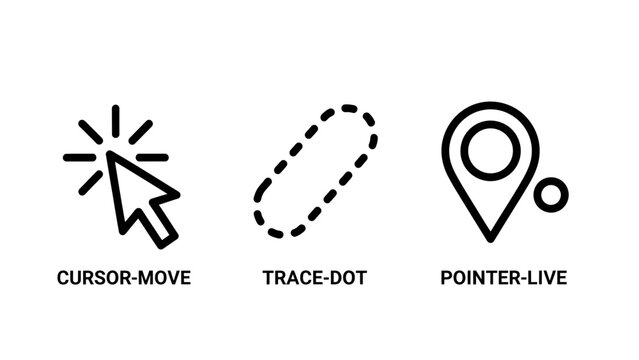 Interface icons: cursor move trace dot selection live pointer with mouse pointer selection interface illustration minimalist technology computer interaction navigation software movement