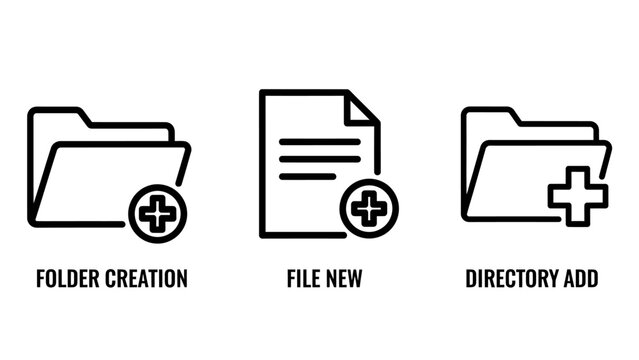 File system management line icons set for folder creation new file document directory add operations creation directory management document computer interface organize software