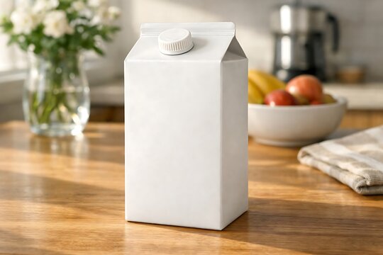 Milk Carton Mockup on Kitchen Table with Bright Morning Light