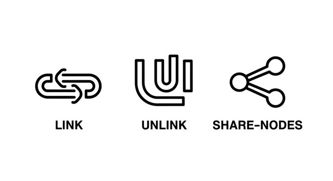 Icons for link unlink share nodes representing connectivity and networking with connectivity networking connection transfer information internet technology illustration collection exchange