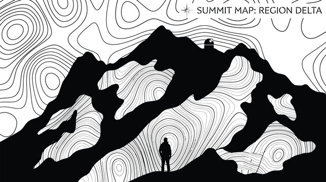 Abstract vector design with summit region delta contour lines and silhouette