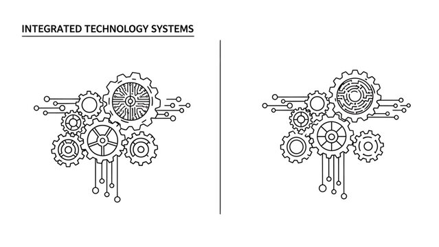 Integrated technology systems diagram featuring mechanical gears and electronic circuit connections technology integrated connection electronics engineering mechanical abstract technical