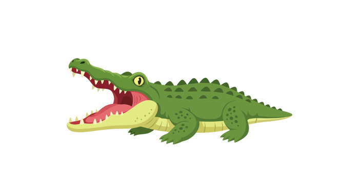 Cartoon Alligator with Open Mouth, Sharp Teeth, and Pink Tongue - White Background