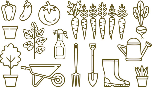 Gardening icon vector illustration, watering can plants tools