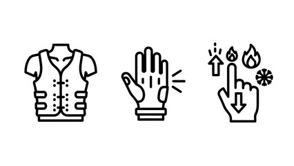 Fototapeta premium Vest glove and temperature control icons for personal gear with temperature clothing protection technical adjustment insulation lifestyle interactive interface regulation equipment