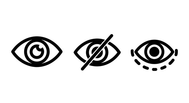 Vector line icons of eye visibility settings for interface control with visibility interface graphics pictogram minimalist collection navigation software application function development