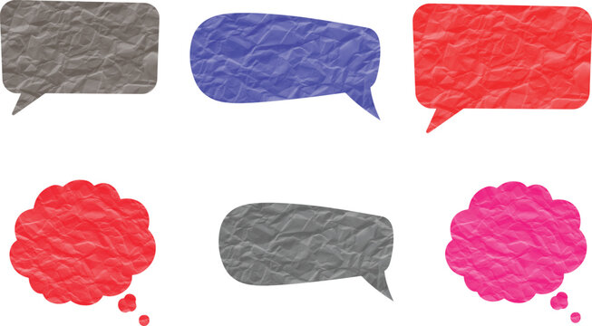 Crumpled Paper Speech Bubbles in Various Colors