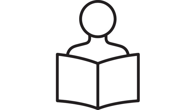 Person icon reading an open book with simple outline style, education concept for learning and knowledge