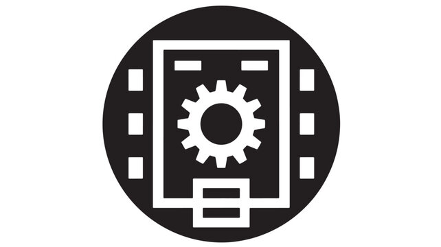Gear wheel and server icon for technology infrastructure, automation, and engineering settings in a simple badge graphic