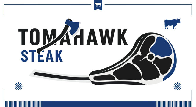 Tomahawk Steak Flat Design Illustration with Axe and Cow Icon