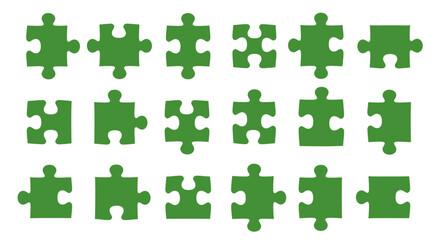 Naklejka premium Green Puzzle Pieces Arranged in Rows, Symbolizing Solutions and Collaboration